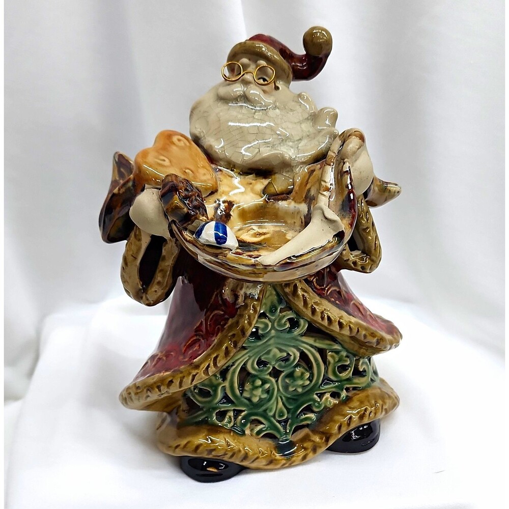 Ceramic Santa Claus Tea Light Candle Holder, Multicolor, Rustic Great Condition